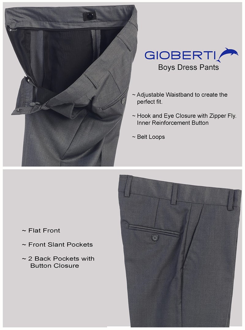 Gioberti Boys Flat Front Dress Pants, Charcoal, 7 - Image 4